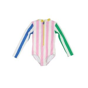 Mini Boden Rashguard Swimsuit Striped Zip Front Long Sleeve Girls 6-7